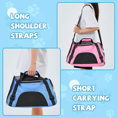 Sweetude 4 Pcs Cat Carrier Soft Pet Carrier for Cat Under 13lbs, 16.9X 11x 7.5 Inch, Soft Sided Foldable Comfortable Portable Carrying Bag for Cat Small Dog Pet Travel (Black, Gray, Pink, Blue)