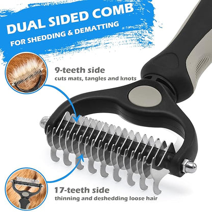 Dog Grooming Kit, Includes 7PCS Deshedding Brush, Pin Brush, Flea Comb, Metal Comb, Bath Brush, Nail Clipper and File, for Small, Medium and Large Dogs (Grey)