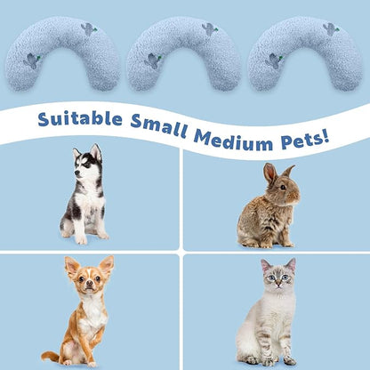T'CHAQUE Dog Pillow Bed, Cat Calming Pillow, Dog Neck Pillow for Joint Relief Sleeping, Ultra Soft Half Donut Cuddler, Pillow Pet for Upper Spine Support, Doggy/Kitten Pillow Training Toy, BlueCactus