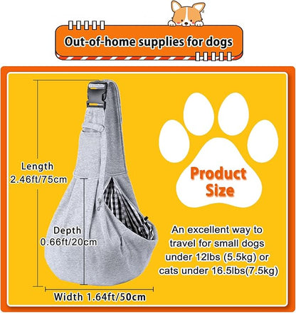 Dog Sling Cat Sling Carrier with Bottom Support, Kanemc Hands Free Sling Bag for 12Lbs Short Dog Small Puppy 16Lbs Clingy Cat Pets, Lightweight & Comfy (Gray)