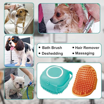 2Pack Dog Bath Brush, Dog Bath Scrubber Shampoo Dispenser Brush, Pet Bath Massage Shower Soap Brush Soft Silicone for Short & Long Haired Dogs and Cats Washing, ISWAYSTORE