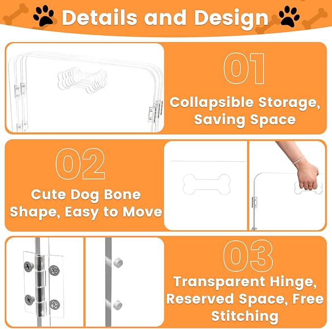 Acrylic Dog Playpen for House 3 Panels 60" W x 24" H Pre-Assembled Foldable Clear Dog Gate Indoor with Handles, Free-Standing Pet Fence for Doorways Dog Pen for Small Dogs Puppy Cat Rabbit