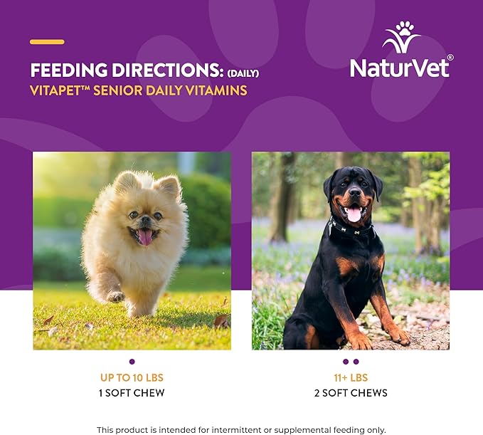 NaturVet VitaPet Senior Daily Vitamins Plus Glucosamine for Dogs, 60 ct Soft Chews, Made in The USA with Globally Source Ingredients