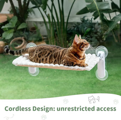 Sunhoo Cat Window Perch Hammock Foldable Kitten Bed Windowsill Seat with Suction Cup for Large Indoor Cats Inside Kitty Window Sill Ledge Shelf Hold Up to 40lbs Machine Washable 21.26*11.8in(White, M)