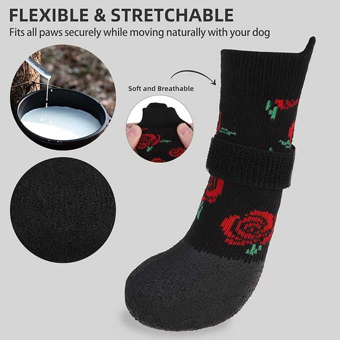 PUPTECK Dog Shoes for Hot Pavement Small Medium Large Size Dogs, Booties and Paw Protectors for Hardwood Floors, Grippy Socks to Prevent Licking Rubber Rain Hiking Boots for Senior Anti Slip