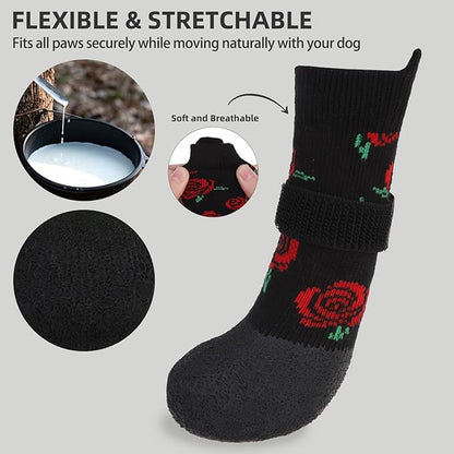 PUPTECK Dog Shoes for Hot Pavement Small Medium Large Size Dogs, Booties and Paw Protectors for Hardwood Floors, Grippy Socks to Prevent Licking Rubber Rain Hiking Boots for Senior Anti Slip