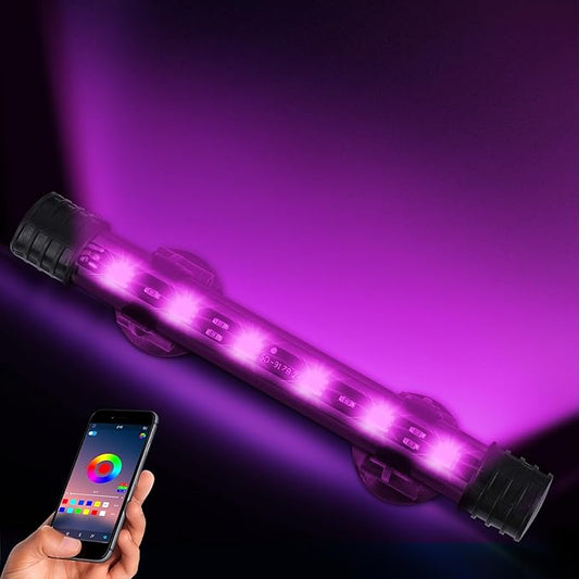 Smart App-Controlled RGB LED Aquarium Light with 16 Million Colors & 12 Dynamic Effects, Underwater Fish Tank Light with Timer, Submersible LED Lights with Adjustable Brightness and Speed -7''