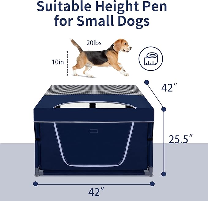 Dog Kitten Playpen with Cover for Cat Indoor, 42x42 x25.5 Puppy Playpen for Small Pet with See-Through Topper Proof Enclosed Door Dog Pen, Sturdy Warm Protable Playpen Pen for Cat