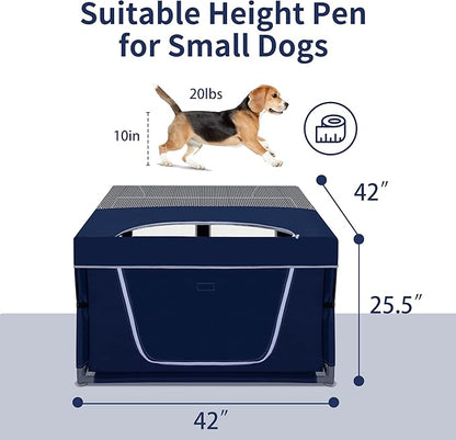 Dog Kitten Playpen with Play Pen Cover for Cat Indoor, 42x42 x25.5 Puppy Playpen for Small Pet with See-Through Topper Proof Enclosed Door Dog Pen, Sturdy Warm Protable Play Pen for Cat