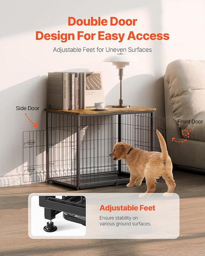 VEVOR 33" Dog Crate Furniture, Dog Kennel Furniture with Double Doors, 2-in-1 Decorative Wooden Dog Crate with Removable Tray, Dog Crate End Table Hold up to 45 lbs for Small, Medium Dogs Brown