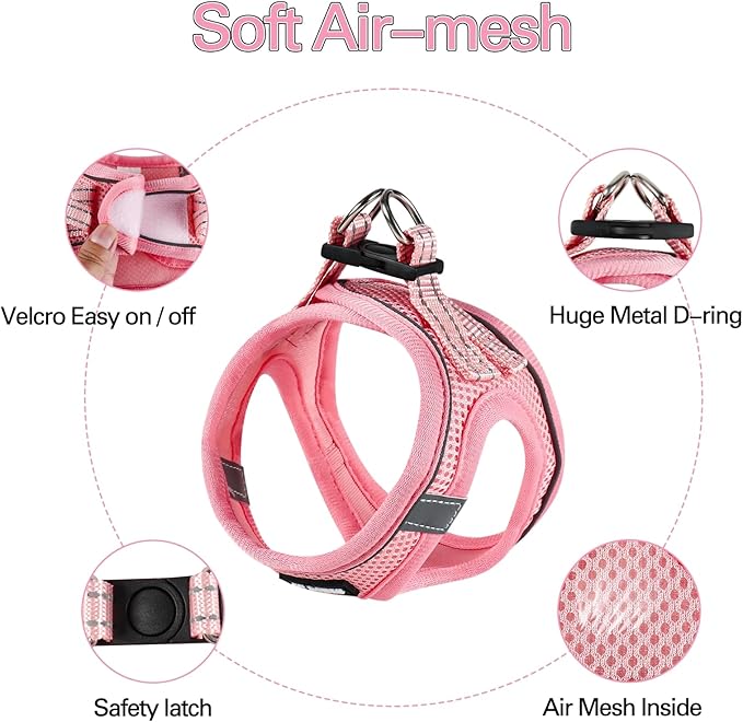 Dog Harness for Small Dogs, Small Dog Harness and Leash Set, Honeycomb Grid, Reflective Lightweight Harness & Anti-Twist Pet Lead,Dog Harness(Multi Color, Size: XS-S-M) (S, Pink)