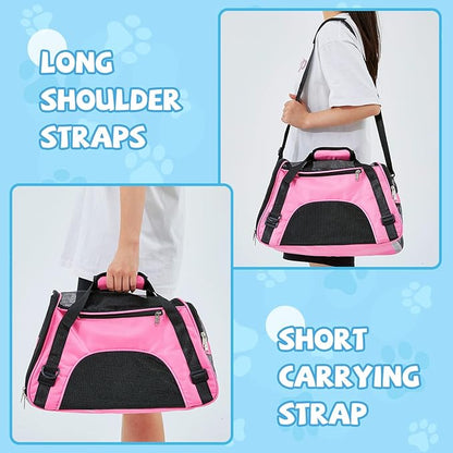 Sweetude 4 Pcs Cat Carrier Soft Pet Carrier for Cat Under 13lbs, 16.9X 11x 7.5 Inch, Soft Sided Foldable Comfortable Portable Carrying Bag for Cat Small Dog Pet Travel (Rose Red, Blue)