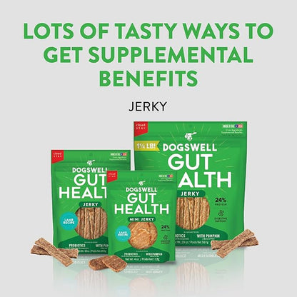 DOGSWELL Gut Health Meaty Jerky Dog Treats, Lamb, 10 oz. Pouch