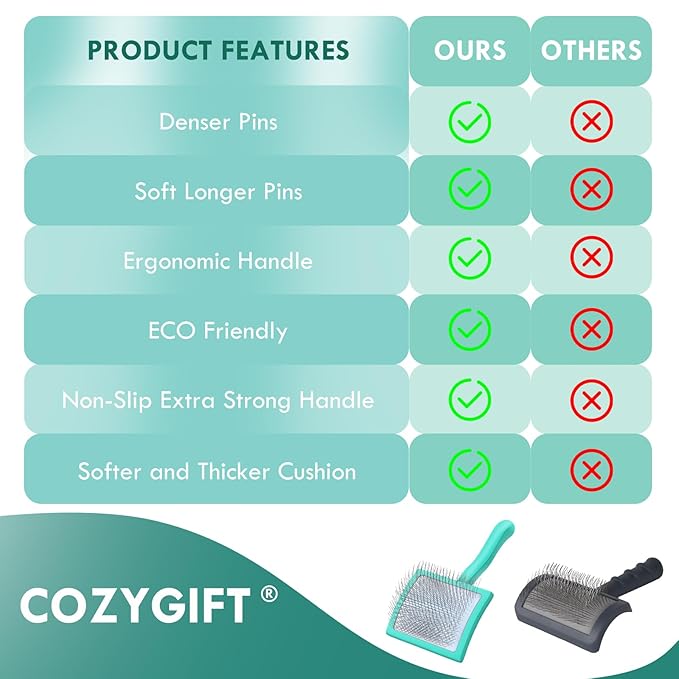 Large Green Dog Brush for Medium to Long Haired Pets - Slicker Brush Removes Loose Hair, Tangles and Knots, Best Grooming Tool for Small Animals, Free Pet Comb Included