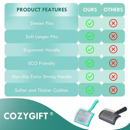 Large Green Dog Brush for Medium to Long Haired Pets - Slicker Brush Removes Loose Hair, Tangles and Knots, Best Grooming Tool for Small Animals, Free Pet Comb Included