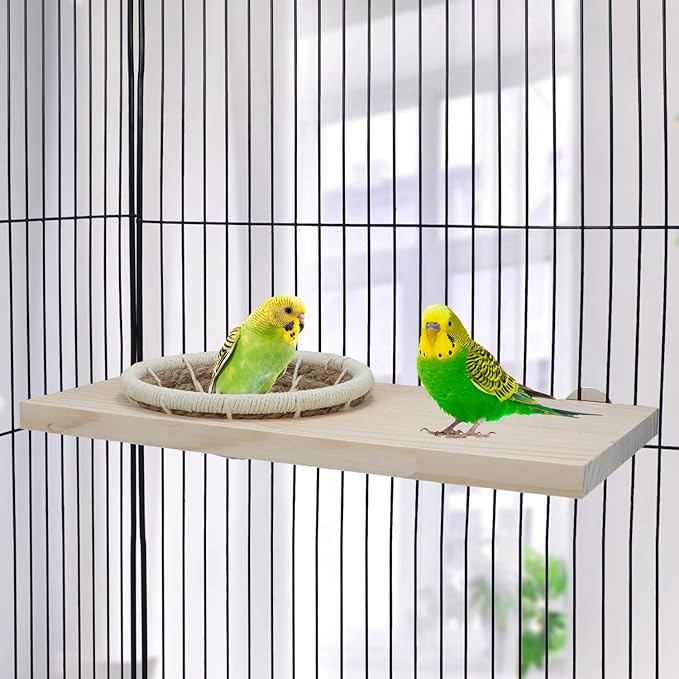Wontee Bird Perch Stand with Nest Bird Breeding Nest Bed Wooden Platform for Budgies Parakeets Cockatiels Conures (M)