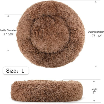 NOYAL Calming Donut Dog Bed for Small to Medium Dogs & Cats - Plush Faux Fur Anti-Anxiety Pet Bed with Machine Washable Cover & Non-Slip Base