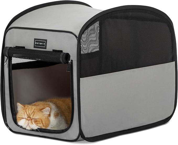 Petsfit Collapsible Dog Crateï¼_ravel Crate for Cat/Puppyï¼_op Up Small Pet Cage for Indoor/Outdoorï¼_ightweight Soft Dog Kennel Carrier for Small Dogsï¼_rey