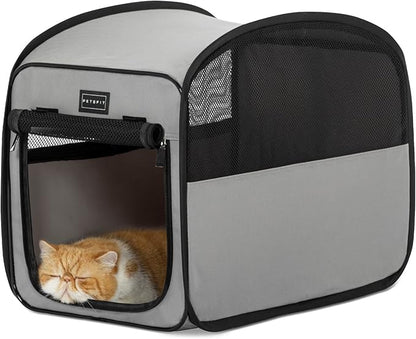 Petsfit Collapsible Dog Crateï¼_ravel Crate for Cat/Puppyï¼_op Up Small Pet Cage for Indoor/Outdoorï¼_ightweight Soft Dog Kennel Carrier for Small Dogsï¼_rey