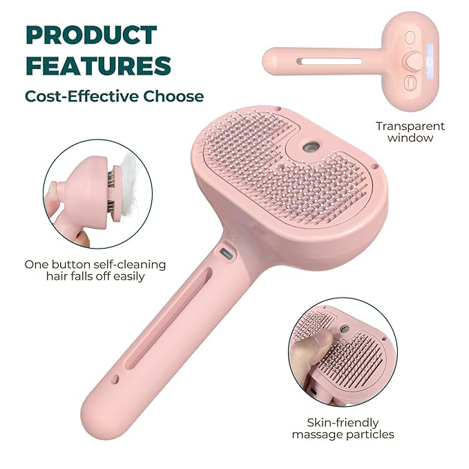 4-in-1 Pet Grooming Set: Steam Brush with Massage Mitt, Short & Long Hair Brushes for Dogs and Cats, Shedding & Grooming Supplies