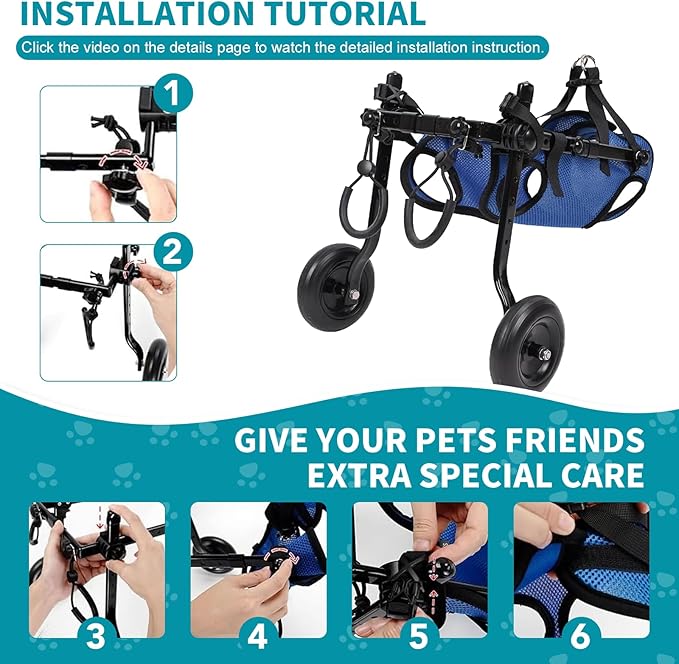 Dog Wheelchair for Back Legs with Pet Traction Rope, Small Wheelchair for Dogs with Disabled Hind Legs Walking Adjustable Dog Carts with Heavy Duty Wheels