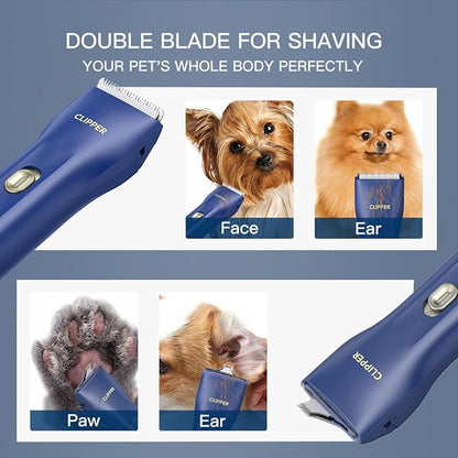 Dog Grooming Kit Clipper for Thick Coat Low Noise Cordless Cat Hair Trimmer Rechargeable Shaver Pet Grooming Tools for Small and Large Animals