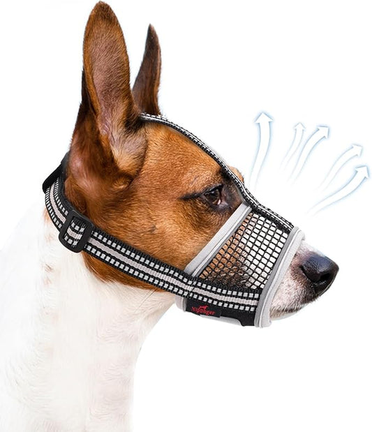 Dog Muzzle,Soft Mesh Breathable Muzzle, Air Mesh Dog Muzzle with Reflective & Adjustable Strap for for Biting Chewing Grooming,Allow Panting Drinking,Dog Muzzle for Medium (Black, L)