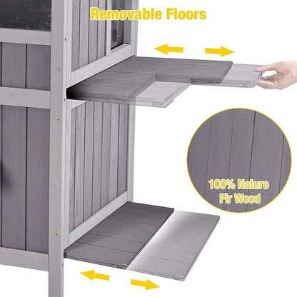 Aivituvin Outdoor Cat Houseï¼_wo-Story Feral Cat Shelterï¼_ooden Cat Condos,Weatherproof Cat Enclosure for Winter with Escape Doors