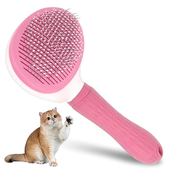 Self Cleaning Slicker Brush for Dogs & Cats, Grooming Dog Brush Cat Brush Haired Dogs, Pet Supplies Accessories, Pink