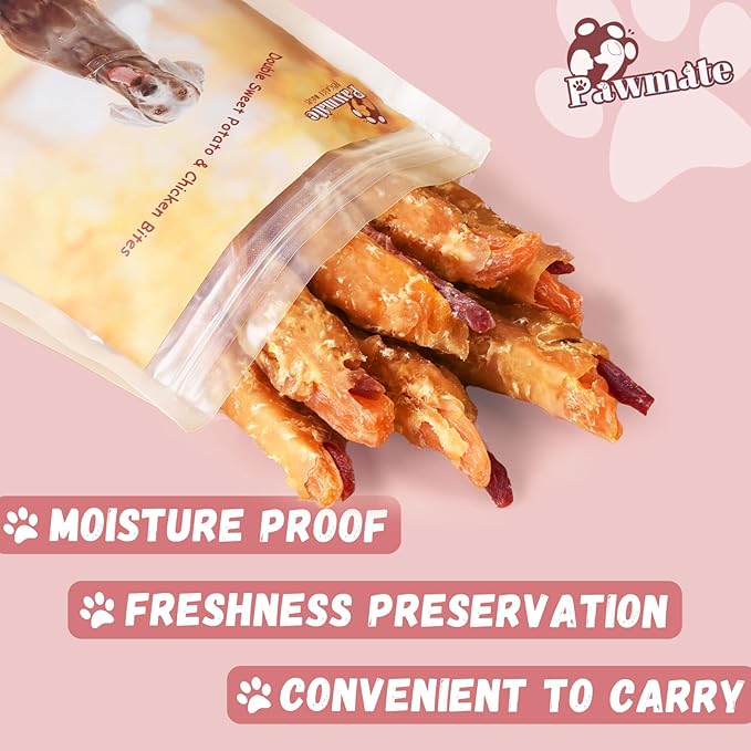 Dog Treats Double Sweet Potato & Chicken Wraps, Healthy Chicken Jerky Dog Chews High Protein Low Fat, Chewy Training Snacks for Small Medium Large Dogs, 12-15 Counts