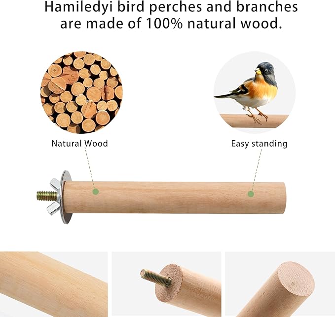 Bird Perch,5 Pieces Wooden Parrot Claw Standing Stick with Different Diameter and Lengths for Budgies Parakeet Canaries Cockatiel,Bird Cage Accessories (5 pcs Perches Pole)