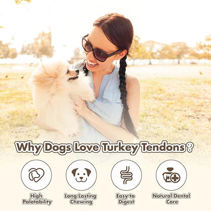 Turkey Tendon for Dogs, Turkey Tendon Bone (S) Pack of 4, 100% Natural, USA-Sourced, High-Protein, Low-Fat, Long-Lasting Dog Chew, Rawhide Alternative, Hypoallergenic Puppy & Dog Treats