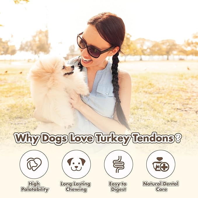 Turkey Tendon for Dogs, Turkey Tendon Lollipop Pack of 4, 100% Natural, USA-Sourced, High-Protein, Low-Fat, Grain Free, Chew, Rawhide Alternative, Hypoallergenic Puppy & Dog Treats