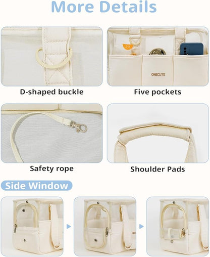 Dog Purse Carrier for Small Dogs Rabbit cat with Large Pockets, Cotton Bag, Dog Carrier Soft Sided, Collapsible Travel Puppy Carrier (Beige Breathable, 13.6" L x 6.5" W x 10.0" H)