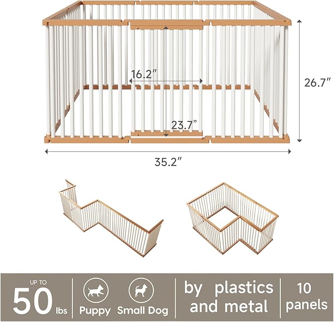 Dog Playpen Foldable Metal Pet Pen Fence Pet Door 10 Panels for Medium/Small Dogs, Indoor & Outdoor,Portable Pet Playpen for Camping, Yard and RV