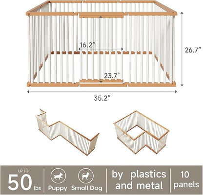 Dog Playpen Foldable Metal Pet Pen Fence Pet Door 10 Panels for Medium/Small Dogs, Indoor & Outdoor,Portable Pet Playpen for Camping, Yard and RV