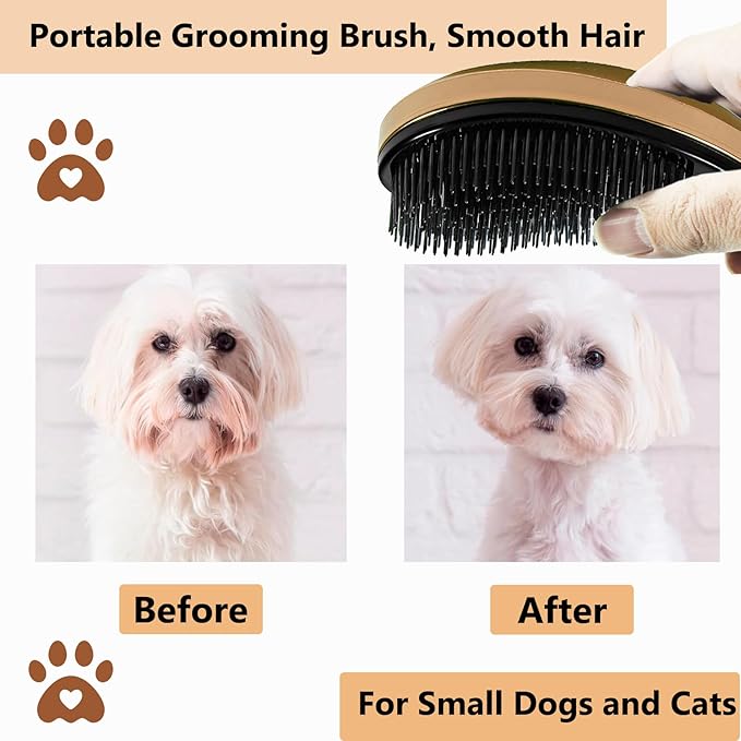 Puppy Brush, Soft Dog Brush for Grooming, Puppy Hair Remover Brush Comb, Grooming Tool for Poodles,Teddy, Yorkies, Maltese, Shih Tzu, Chihuahua, Gold