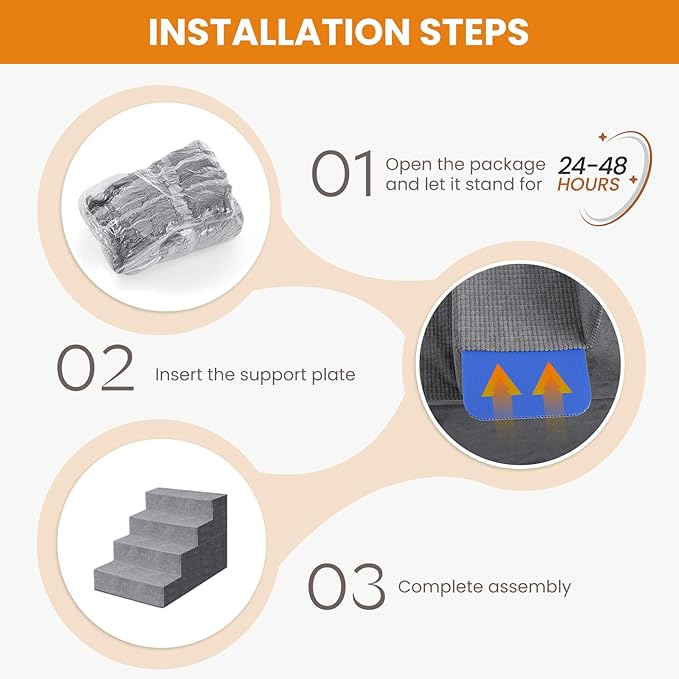 Niubya Dog Stairs for Small Dog, Dog Steps for High Beds and Couch,18”H Non-Slip Bottom Pet Stairs for Small Dogs and Cats,High-Density Foam Pet Steps Grey, 4 Steps