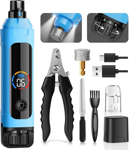 Dog Nail Grinder, 6-Speed Quiet Electric Dog Nail Trimmers, Dog Nail Clippers with File for Small Medium Large Dogs, Cats, Rechargeable Pet Paw Grooming Supplies Kit, 2 Grinding Wheels (Blue)