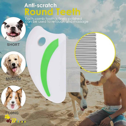 2 Pack Flea Lice Comb, Stainless Steel Dog Cat Grooming Combs with Rounded Teeth, Professional Pet Tear Stain Remover, Dematting Tool for Small, Medium & Large Pets
