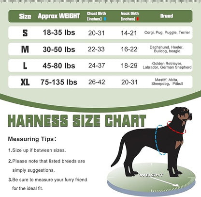 Auroth Tactical Dog Harness for Small Medium Large Dogs No Pull Adjustable Pet Harness Reflective K9 Working Training Easy Control Pet Vest Military Service Dog Harnesses M, Green