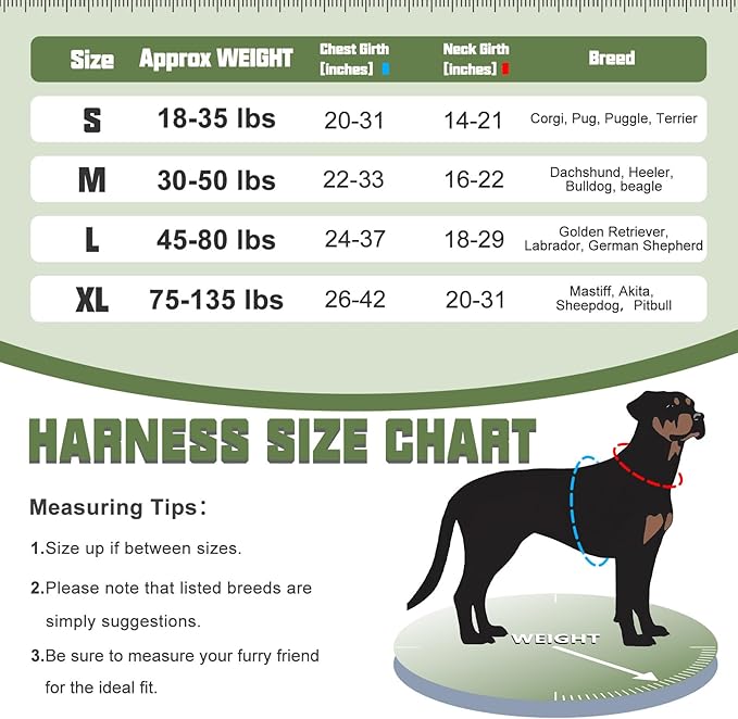Auroth Tactical Dog Harness for Small Medium Large Dogs No Pull Adjustable Pet Harness Reflective K9 Working Training Easy Control Pet Vest Military Service Dog Harnesses S, Green