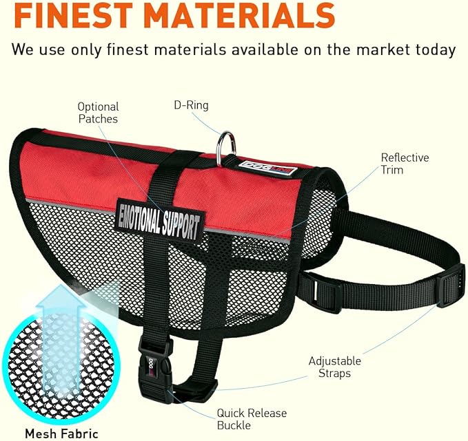 Dogline MaxAire Multi-Purpose Mesh Vest for Dogs and 2 Removable Emotional Support Patches, Medium, Red