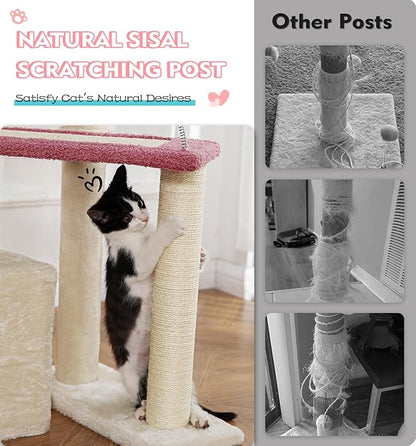 Made4Pets Pink Cat Tree, Carpet Cat Tower Grey for Indoors Cats, Cute Wood Kitty Condo with Scratching Post and Pad, 29" Multi-Level Modern Activity Climbing Furniture for Small and Medium Cats