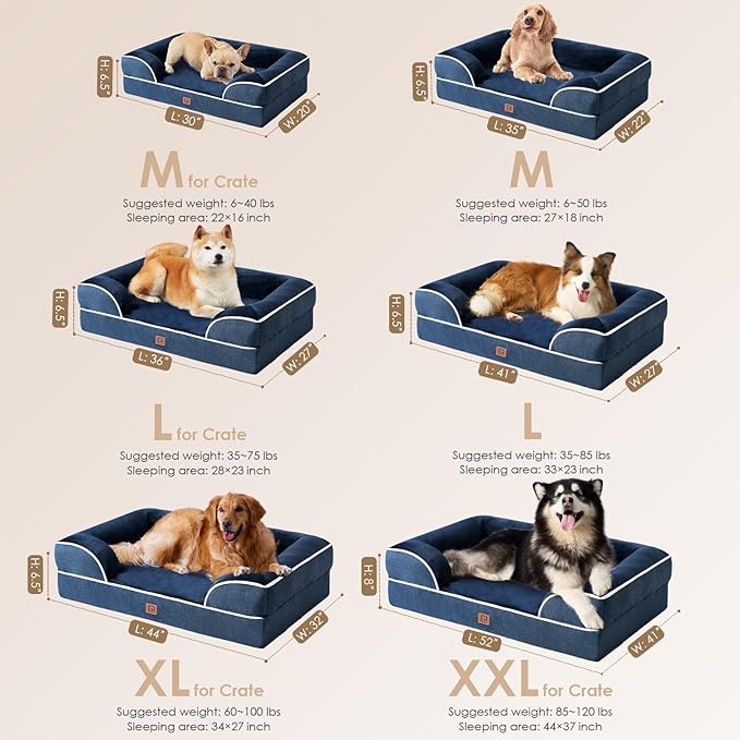 EHEYCIGA Orthopedic Dog Beds for Extra Large Dogs, Waterproof Memory Foam XL Dog Bed with Sides, Non-Slip Bottom and Egg-Crate Foam Big Dog Couch Bed with Washable Removable Cover, Navy