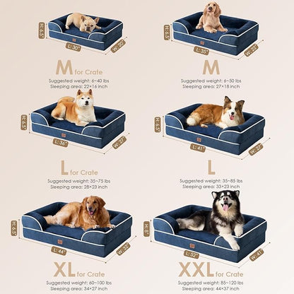 EHEYCIGA Orthopedic Dog Beds for Extra Large Dogs, Waterproof Memory Foam XL Dog Bed with Sides, Non-Slip Bottom and Egg-Crate Foam Big Dog Couch Bed with Washable Removable Cover, Navy