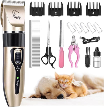 Dog Grooming Clippers Dog Grooming Kit with Rechargeable Dog Nail Trimmers cat Nail Clipper Low Noise, Electric Quiet Hair Clipper Set for Dog Cats Pets