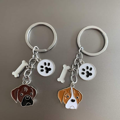 Dog Keychain, Puppy Keyring Keyfob Metal Pet ID Tags for Clothing Bag Adornment Accessory (1-Boxer)