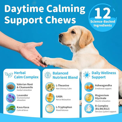Calming Chews for Dogs – Calming Treats for Anxiety, Stress, Separation, Travel & Thunder, Non-Drowsy Alternative to Melatonin, Calm & Focus with Chamomile & Ashwagandha, Bacon Flavor, 60Ct