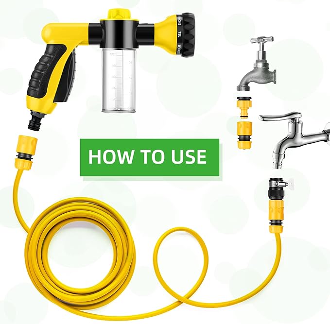 6 Pieces Dog Wash Hose Attachment with Soap Dispenser Pet Bathing Tool Set Dog Comb Brush for Pet Washing(8.27 x 4.72 x 5.51 Inch,Yellow)